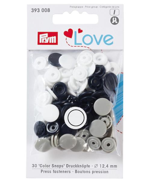 Prym Love Druckknöpfe "Color Snaps" Grau Weiss - Ø 12,4 mm - 30 Stück
